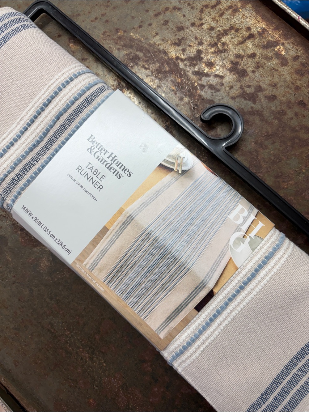 Better Homes & Gardens “Blue Silver” Cotton Table Runner - Evelyn Stripe. 14x90